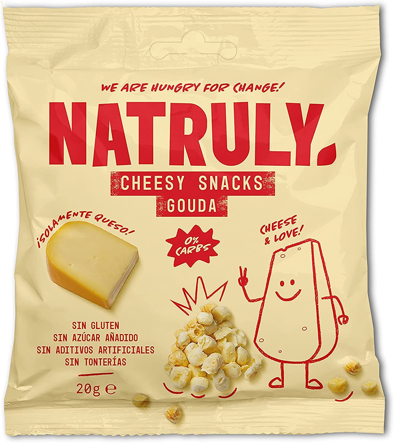 Natruly Cheesy Snacks - Bolitas de Queso Crujiente 0% Carbs, Sin Gluten, 100% Queso -Pack 17x20 g