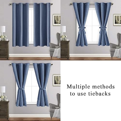 Miniatura 5 de JIUZHEN Cortinas opacas de aislamiento térmico y acústico con tiras de amarre, de color azul grisáceo, bloquean la luz del sol y reducen el ruido,