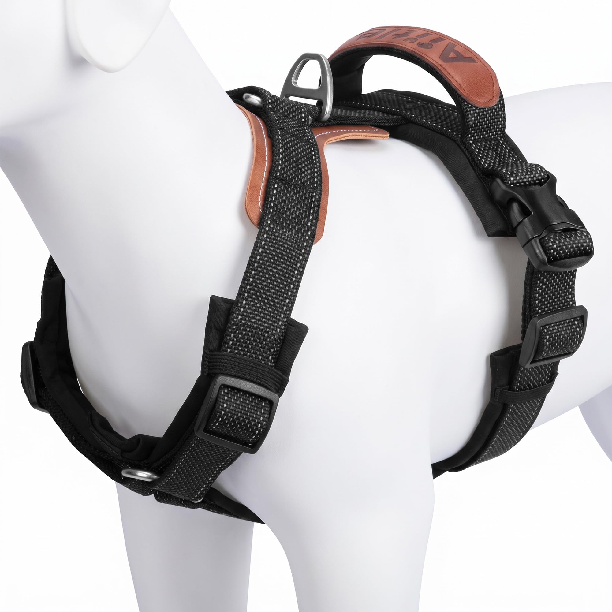 AIITLE Adjustable No Pull Dog Harness with Leather Accents, Black XL