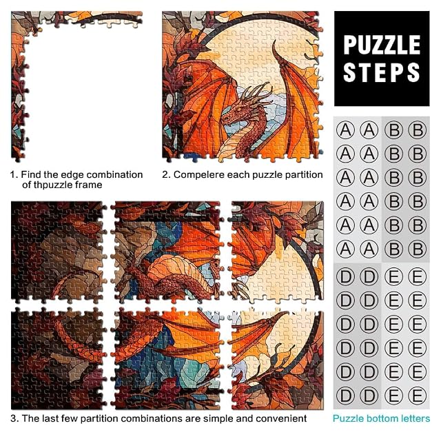 Foto 3 de 6 de Rompecabezas para Adultos 1000 Piezas Dragón de vitral Juguetes educativos de Aprendizaje Juegos Familiares…