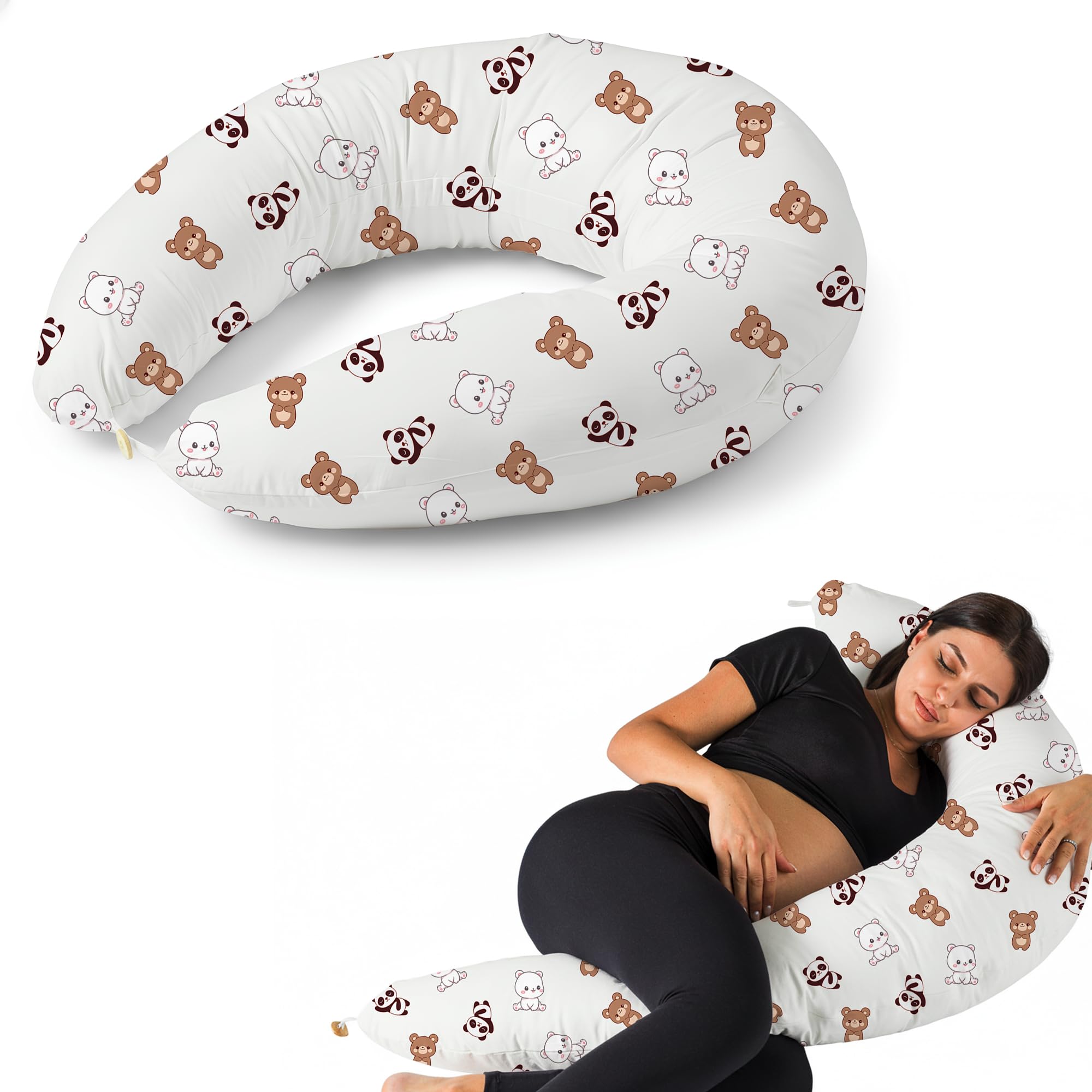 Cuscino Gravidanza e Allattamento per Dormire di Lato per Donne Incinta Idea Regalo per Neo Mamme con Federa in 100% Cotone e Morbido Riempimento Accessorio Full Body Premaman per un Sostegno Ottimale