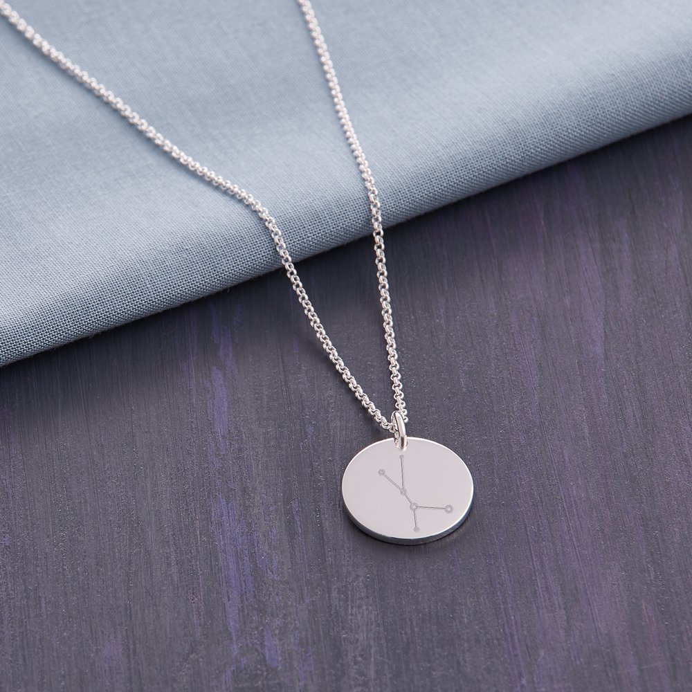 Gravado Collana da Donna in Argento 925, Ciondolo Circolare con Incisione Segno Zodiacale, Scatola Regalo Inclusa