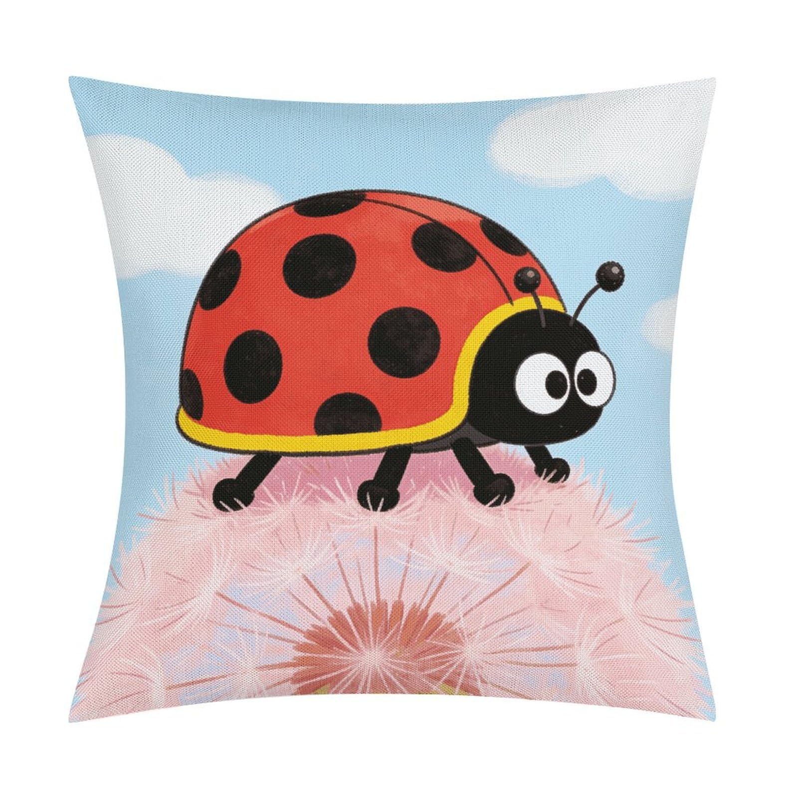 LZQPOEAS Ladybug Throw Pillow Covers, Waterproof Faux Linen Pillow Cases with Invisible Zipper, Decorative Square Cushion Covers for Sofa Couch Living Room Bedroom 18x18 Inch