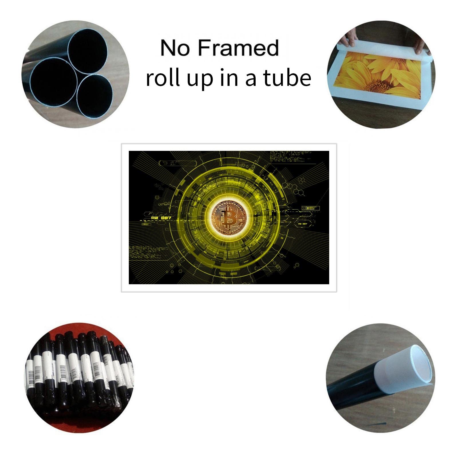 Amazon｜ビットコイン ブロックチェーン 暗号通貨 コイン キャンバスプリント ポスター ウォールアート ホーム用 1ピース デコレーション  フレームなし 45.72cm x 30.48cm｜ウォールステッカー オンライン通販