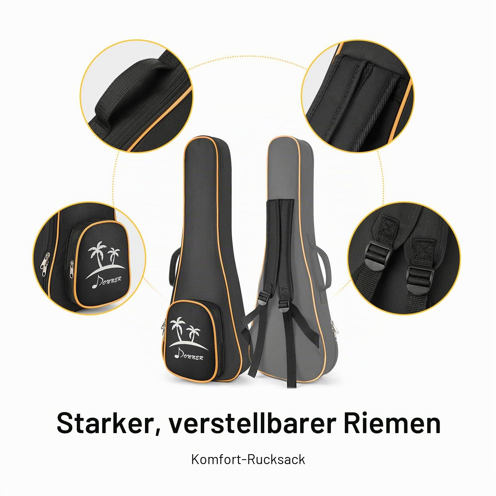 Donner Sopran-Ukulele, Mahagoni, 21 Zoll, Ukulele-Anfängerset, Online-Unterricht, Gigbag, Gurt, Nylonsaiten, Stimmgerät, Plektren, Stoff, DUS-1 Ukalalee-Set