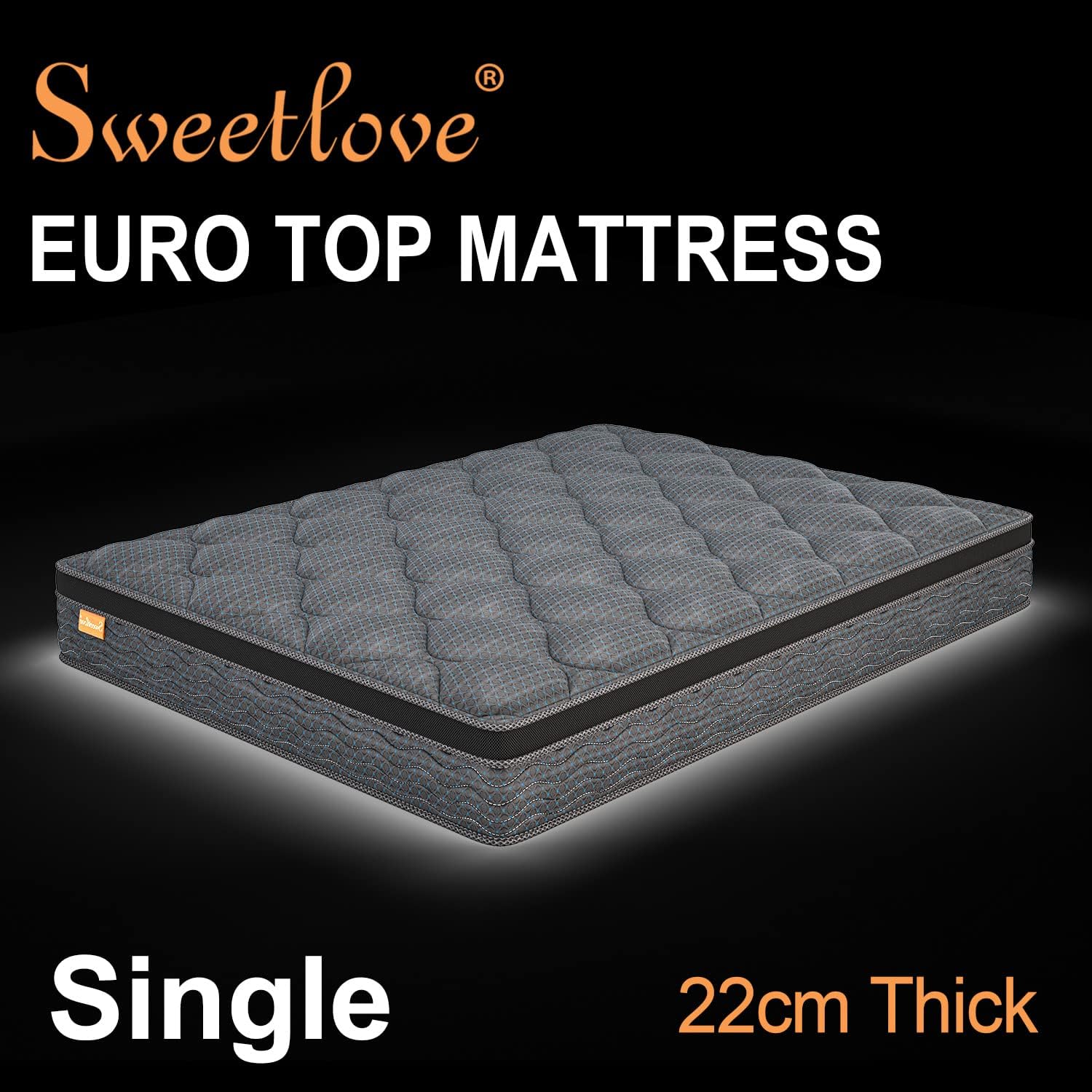 Sweetlove Single Innerspring Mattress Spring Foam Comfort Euro Top Spring Bed Coil High Density Foam Pain Relief Mattress (Euro Top, Single)
