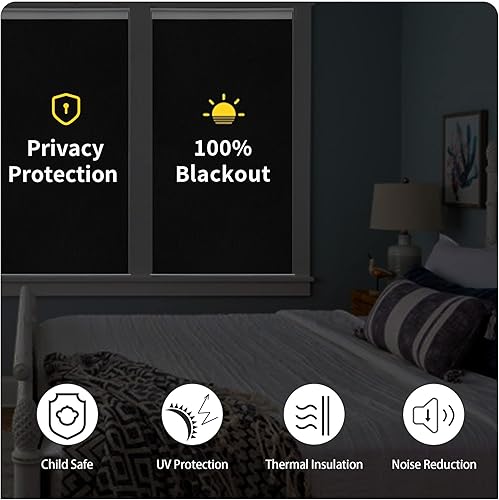 Miniatura 3 de Genimo - Persianas enrollables 100% opacas sin cordones, con aislamiento térmico, tela con protección ultravioleta, para hogar, oficina, dormitorio,