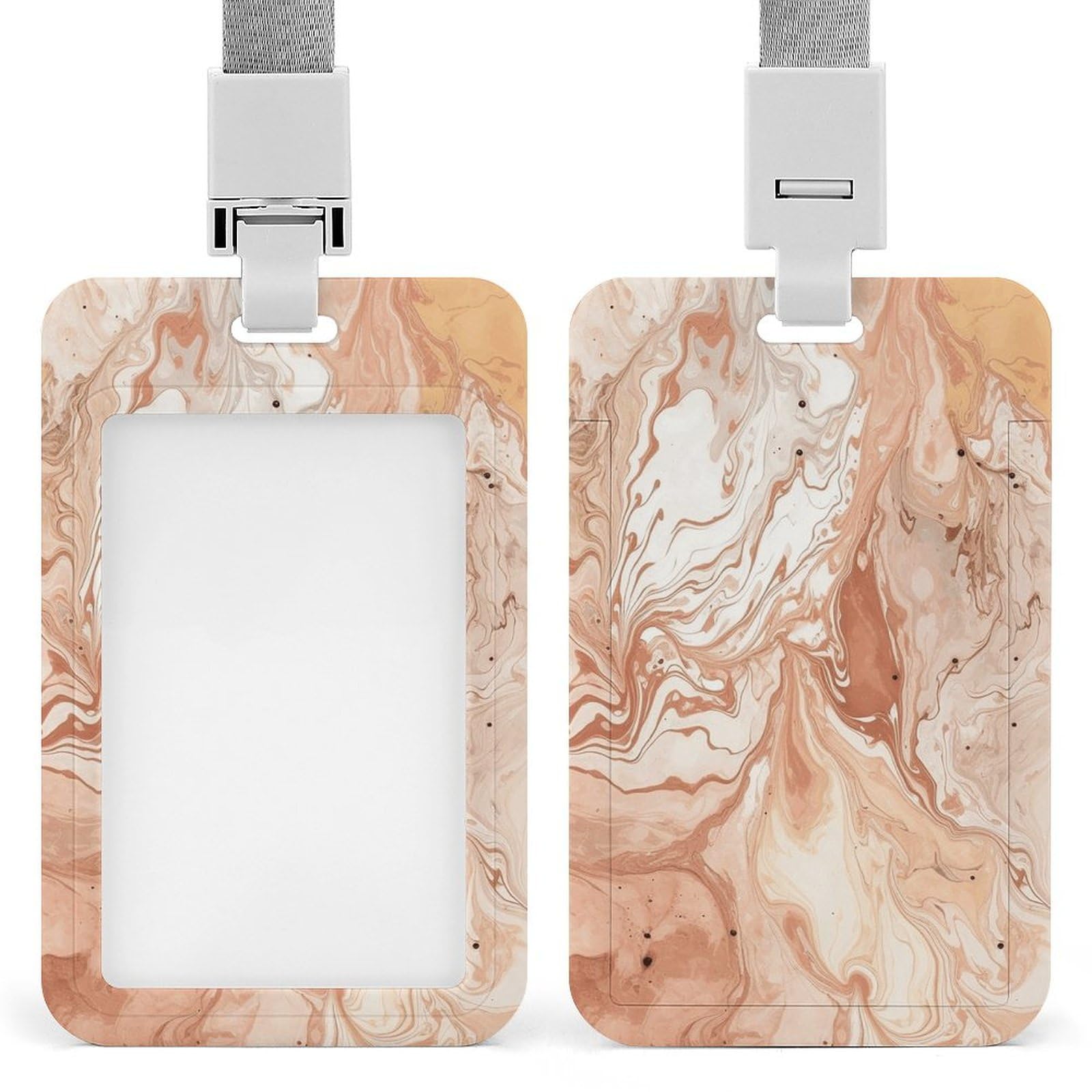 ID Card Holders for Lanyard,Light Peach and Brown Printed Badge Holder with Clear Window,Plastic Vertical Bus Pass Holders for Work Teacher Nurse Employees Proximity Key Cards Women Men — image 1