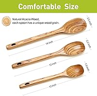 Vista 5 de Juego de 3 cucharas de madera para cocinar, utensilios de cocina de madera, cuchara de servir, espátula de cocina, cuchara grande para mezclar