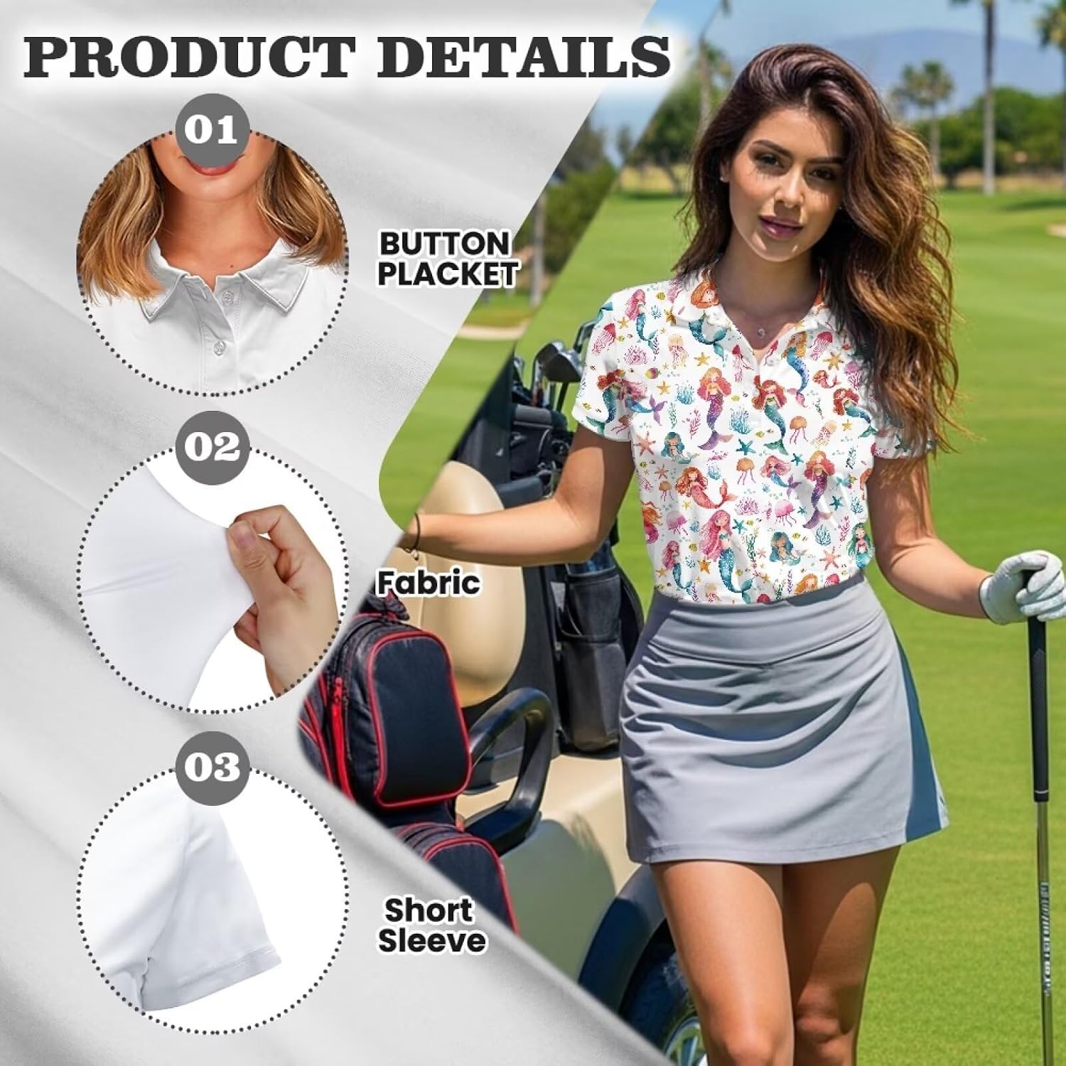 Biyejit Womens Golf Shirt Short Sleeve Polo Shirts Quick Dry Tennis Tops Button V-Neck with Collar Pickleball Shirts