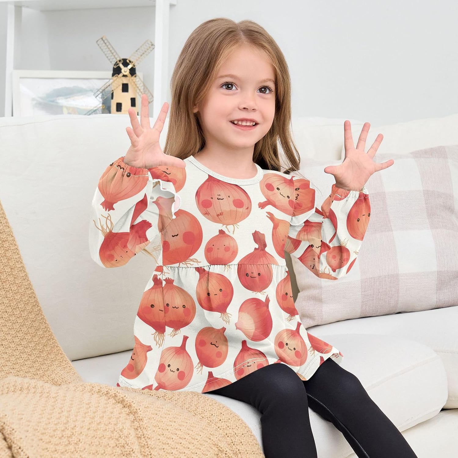 visesunny Toddler Clothes for Girls Cute Funny Pattern Baby Long Sleeve Fall Shirts Cotton Top with Ruffle Collar 18M-5T