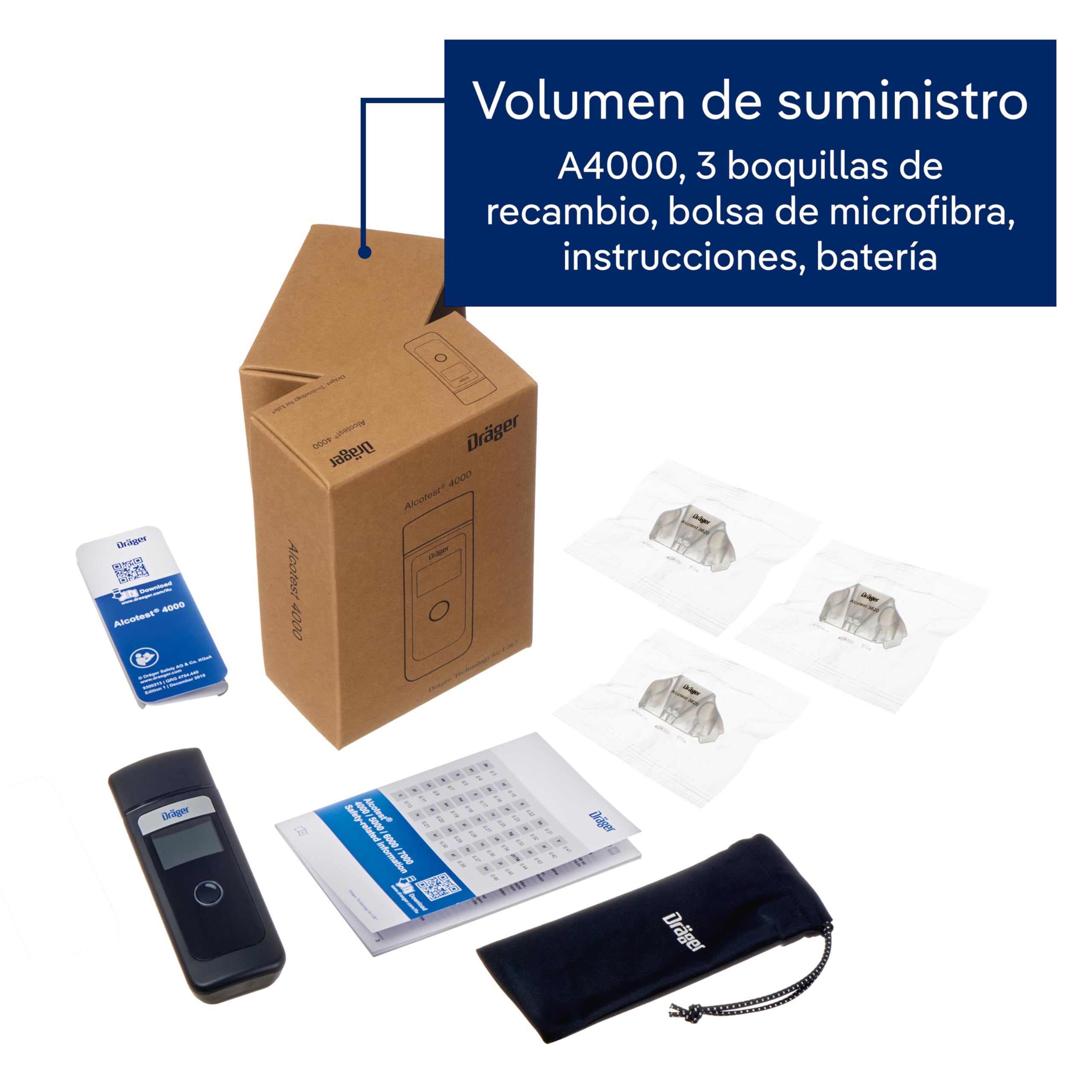Dräger Alcotest 4000 | Alcoholímetro Digital Profesional confiable | Probador portátil de Alcohol multilingüe y recargable | Medidor Oficial de policía