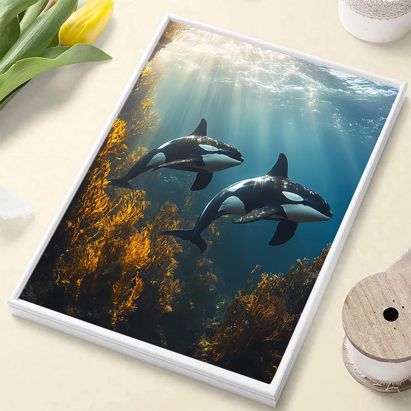 GYYH-5314 Orca Malowanie po numerach, dla dorosłych, zwierzę, akrylowe farby po numerach, hobby dla dorosłych i kobiet, 102 x 137 cm, płótno do malowania, sztuka ścienna, do salonu, dekoracja