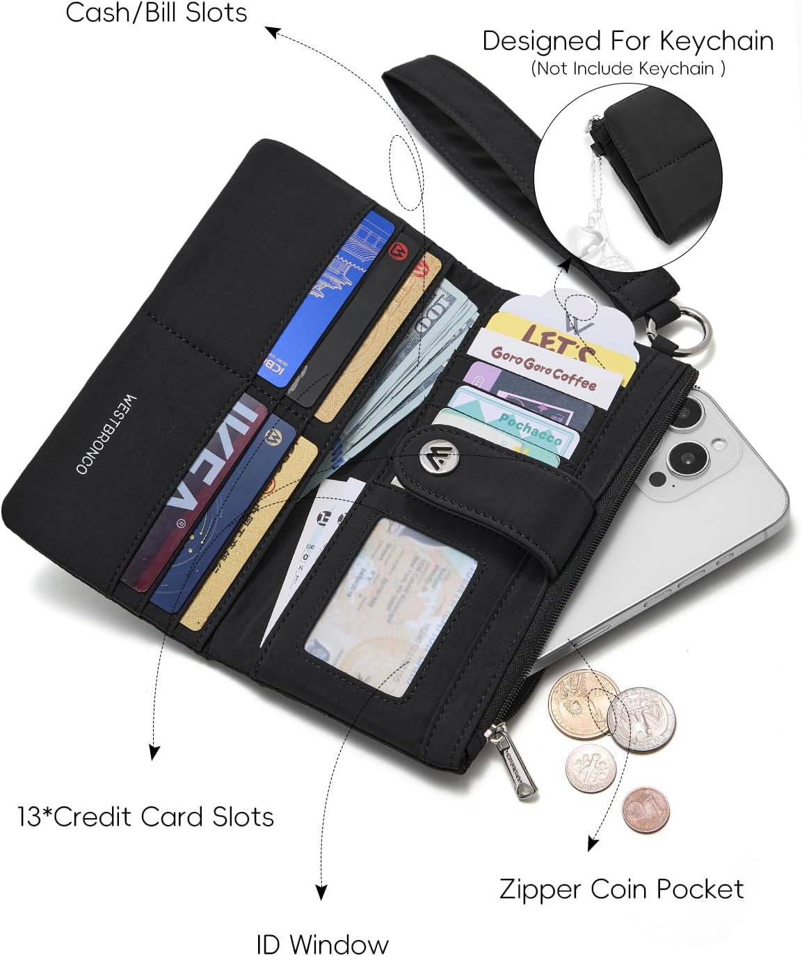 WESTBRONCO Puffer Wristlet Wallets for Women RFID Blocking Soft Slim Bifold Compact 13 Card Holder Wallet for Women with Zipper Coin Pocket & ID Window - Image 4