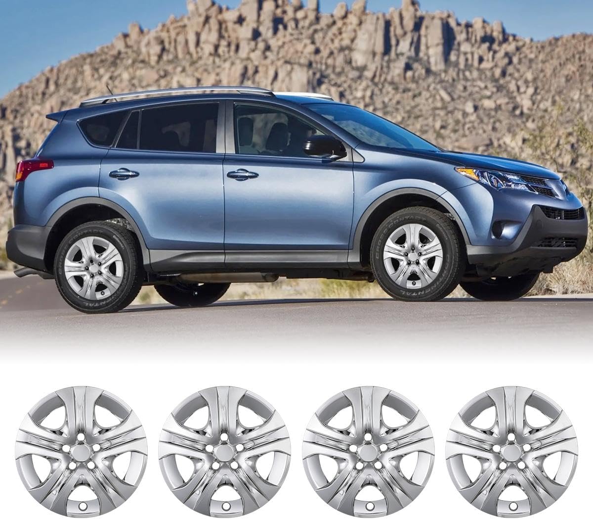 WOLFSTORM 17 Inch Hubcaps Rim Covers for 2013-2018 Toyota RAV4, 17 Inch Wheel Caps 4 Piece Set ABS+PC Material Hub Caps Snap-On Replacement Exterior Accessories for 13-18 Toyota RAV4(Chrome