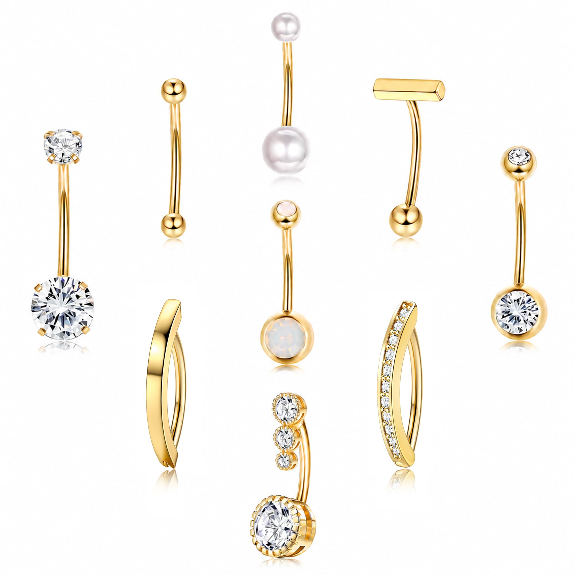 FIASASO Belly Button Ring Surgical Steel Navel Piercing Jewelry Gold Plated