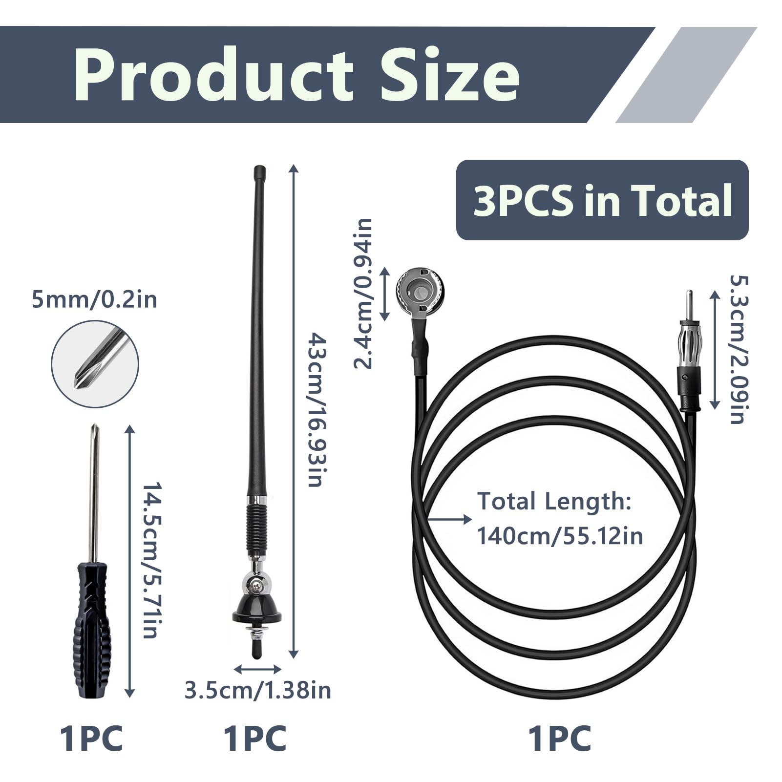 Antenna Radio Marine per Barca, Antenna AM FM 16 Pollici Universale in Gomma Flessibile per Auto Barche Jeep Trattori Veicoli da Costruzione Alta Stabilità, Cavo di Prolunga 140 cm, 180 Gradi Rotabile
