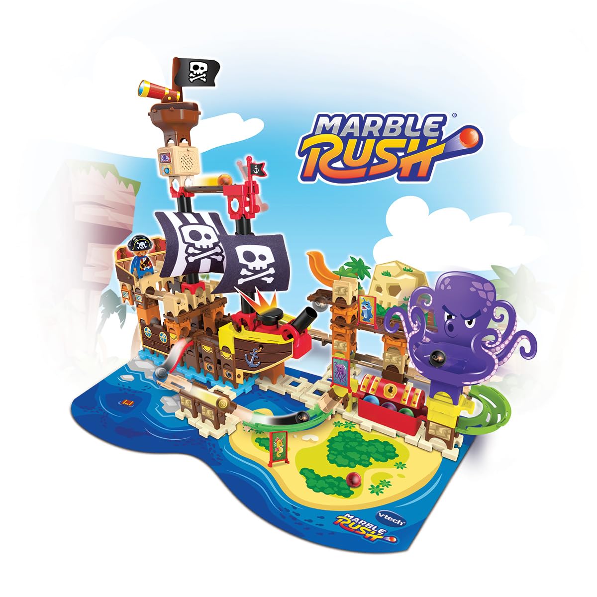 VTech - Marble Rush Barco Pirata, Circuito de canicas Interactivo, Juguete para niños +4 años, Versión ESP