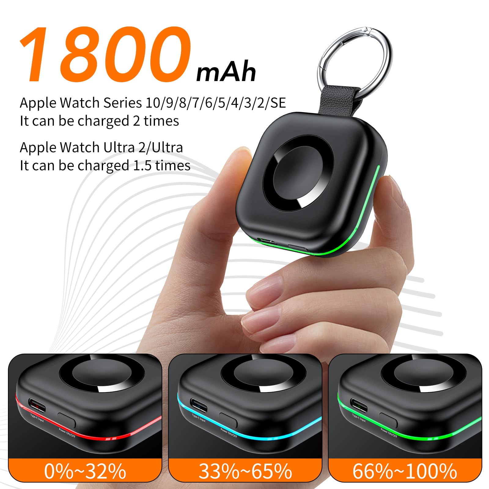 Portable Wireless Travel Charger Compatible for Apple Watch Series 10/9/8/UItra/7/6/5/4/3/2/SE/Nike,Compact Magnetic iWatch Fast Charger 1800mAh Power Bank Charging Cable Keychain Accessories Style