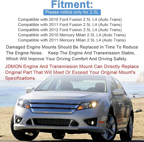 Miniatura 3 de JDMON 3 piezas de repuesto para motor y transmisión para Ford Fusion Mercury Milan 2.5L Auto Trans 2010 2011 2012 compatible con A4431 A5556 A5740