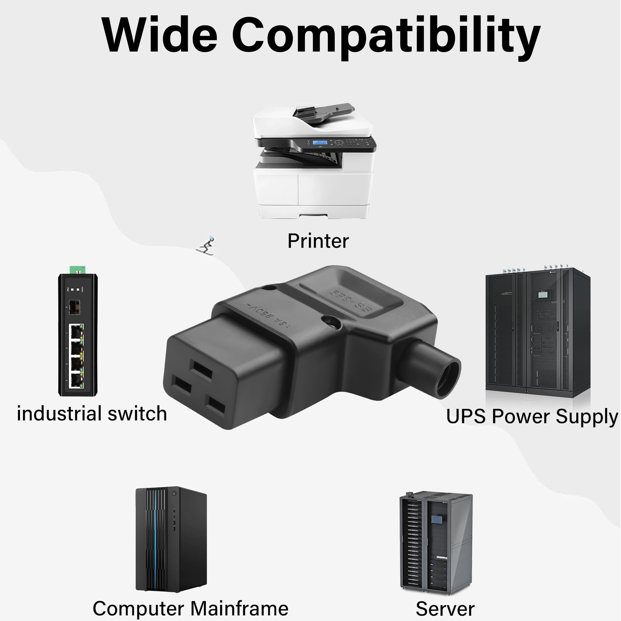 Adattatore CA ad angolo retto IEC320 C19,16 A/250 V C19 staccabile connettore fai da te C19,90 gradi C19 PDU per strisce di alimentazione UPS (C19)