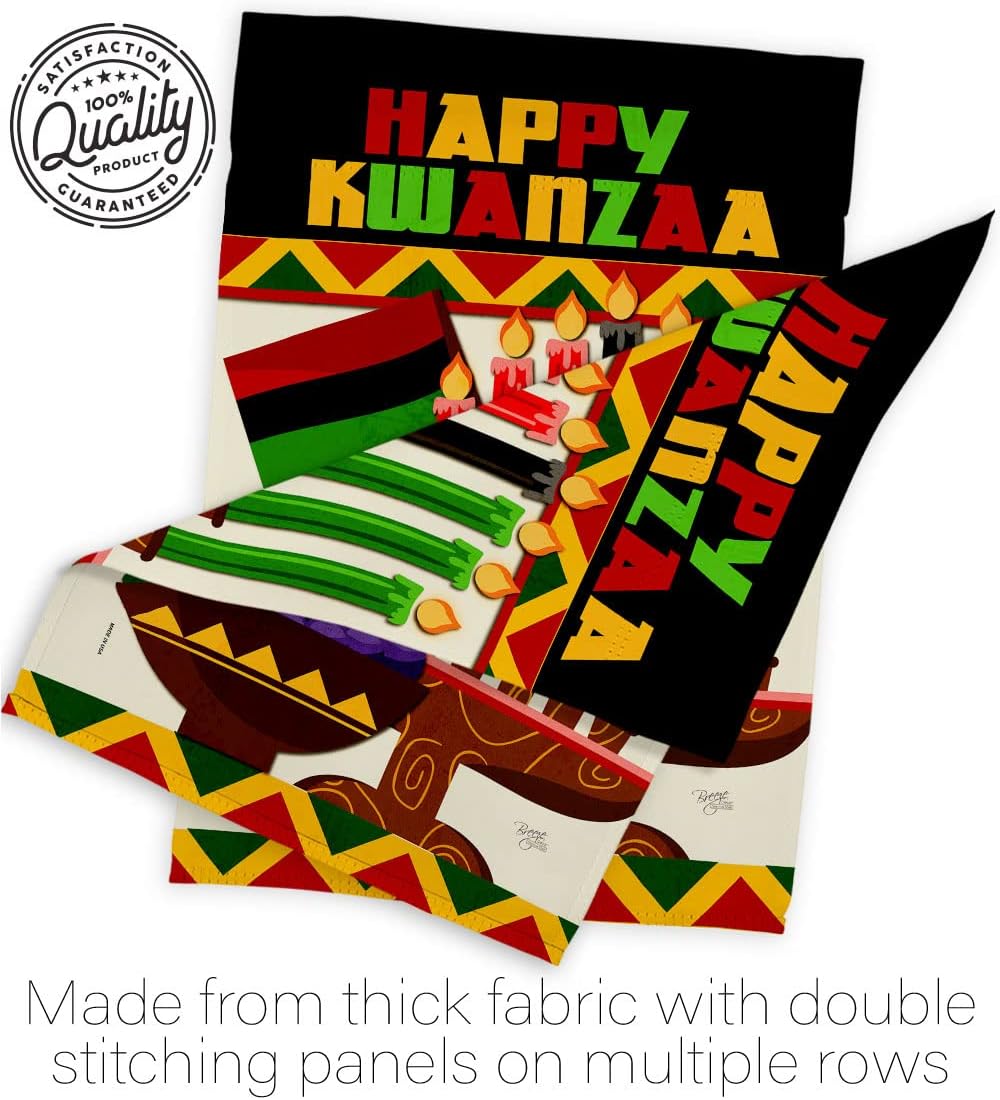 Breeze Decor Happy Kwanzaa African Garden Flag Set with Stand Winter Kinara Candles Celebrates Americans Heritage House Decoration Banner Small Yard Gift Double-Sided, Made in USA