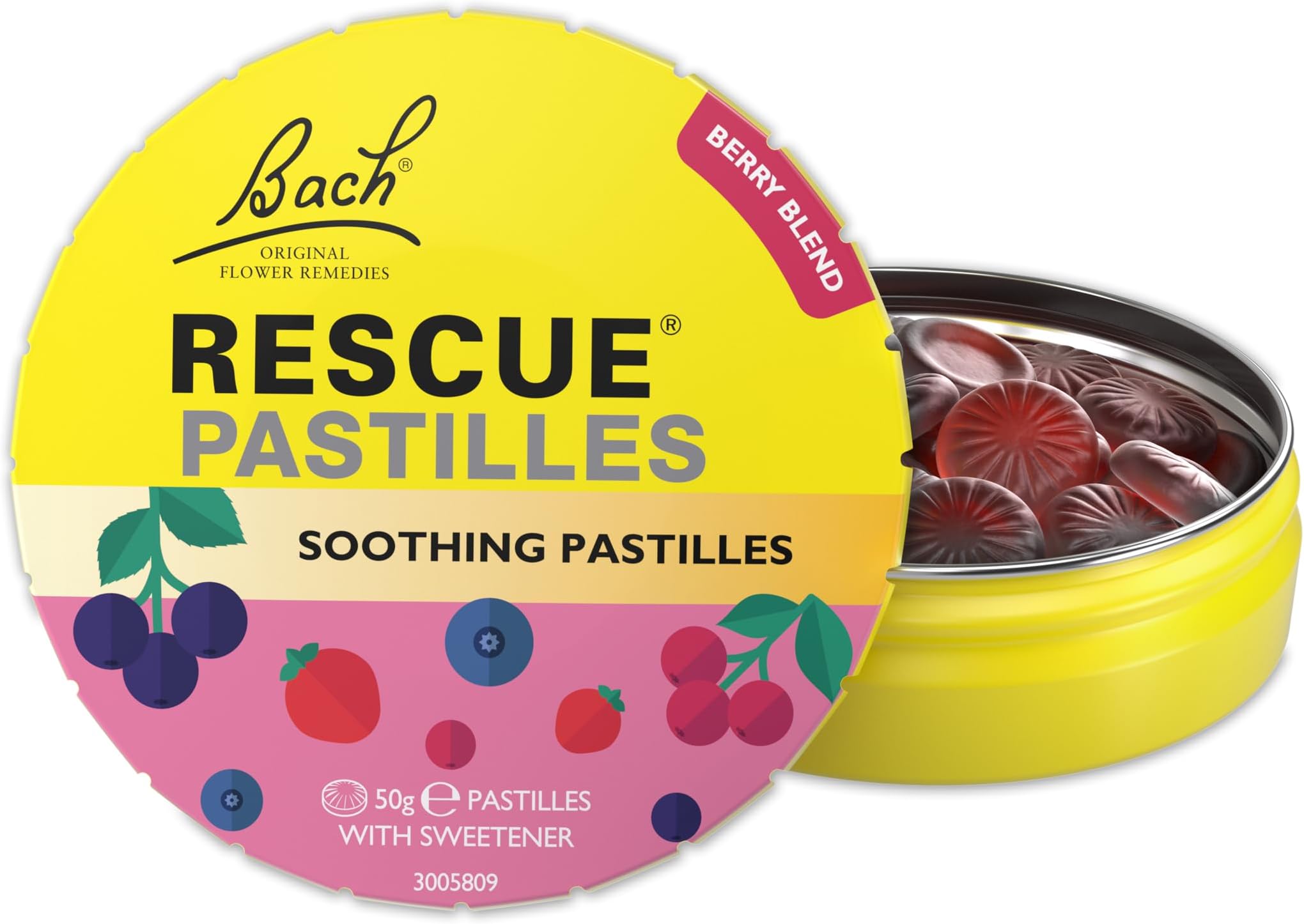 Remedy Pastilles | Mixed Berry Flavoured | Daily Support for Stressful Moments | Bach Original Flower Essences | Chewable Pastilles | 50g Travel Tin​
