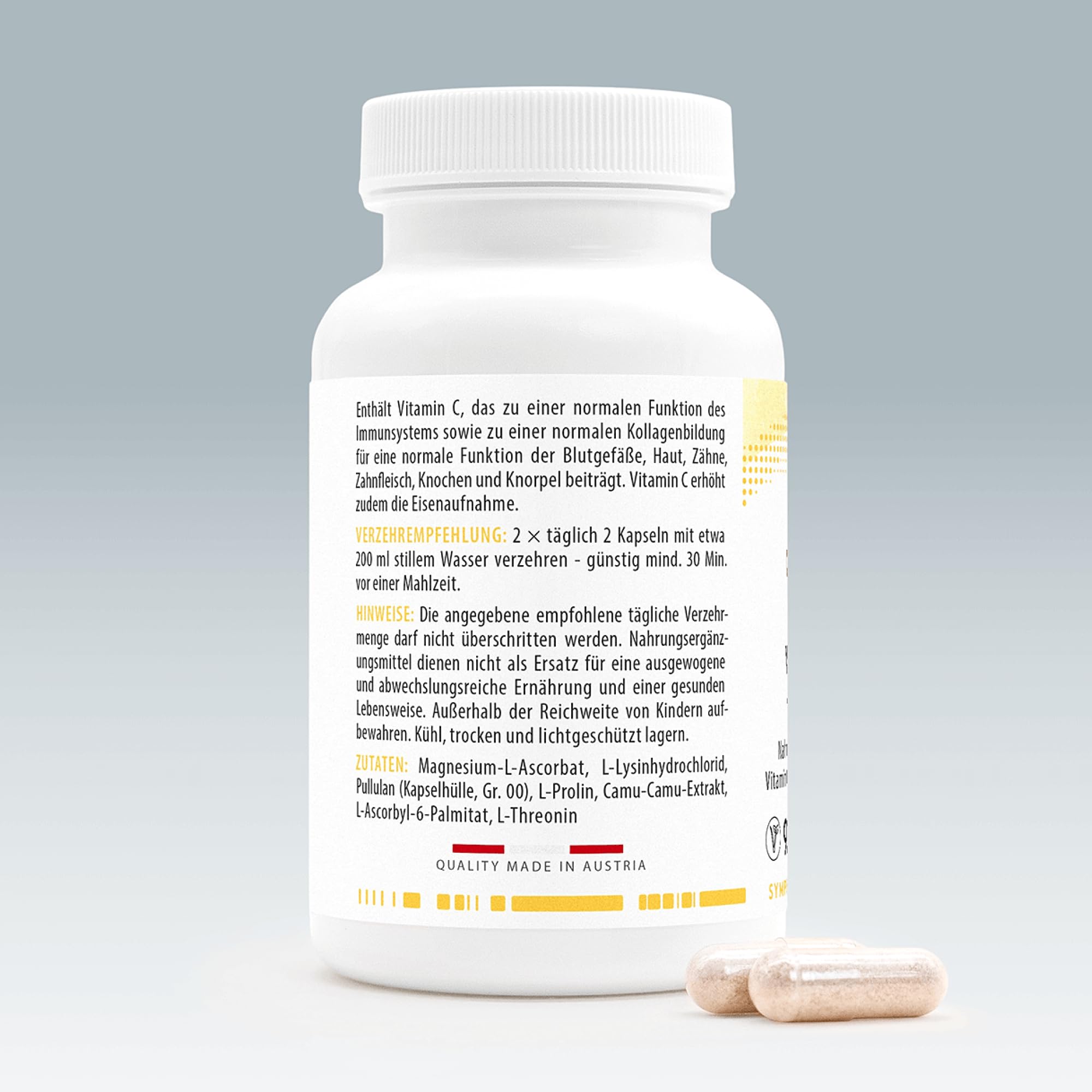 MITOcare Vitamin C Komplex - Nahrungsergänzungsmittel für ein starkes Immunsystem - Ergänzt mit Magnesium und Aminosäuren, schützt die Zellen und beugt Müdigkeit vor - Monatspackung mit 120 Kapseln