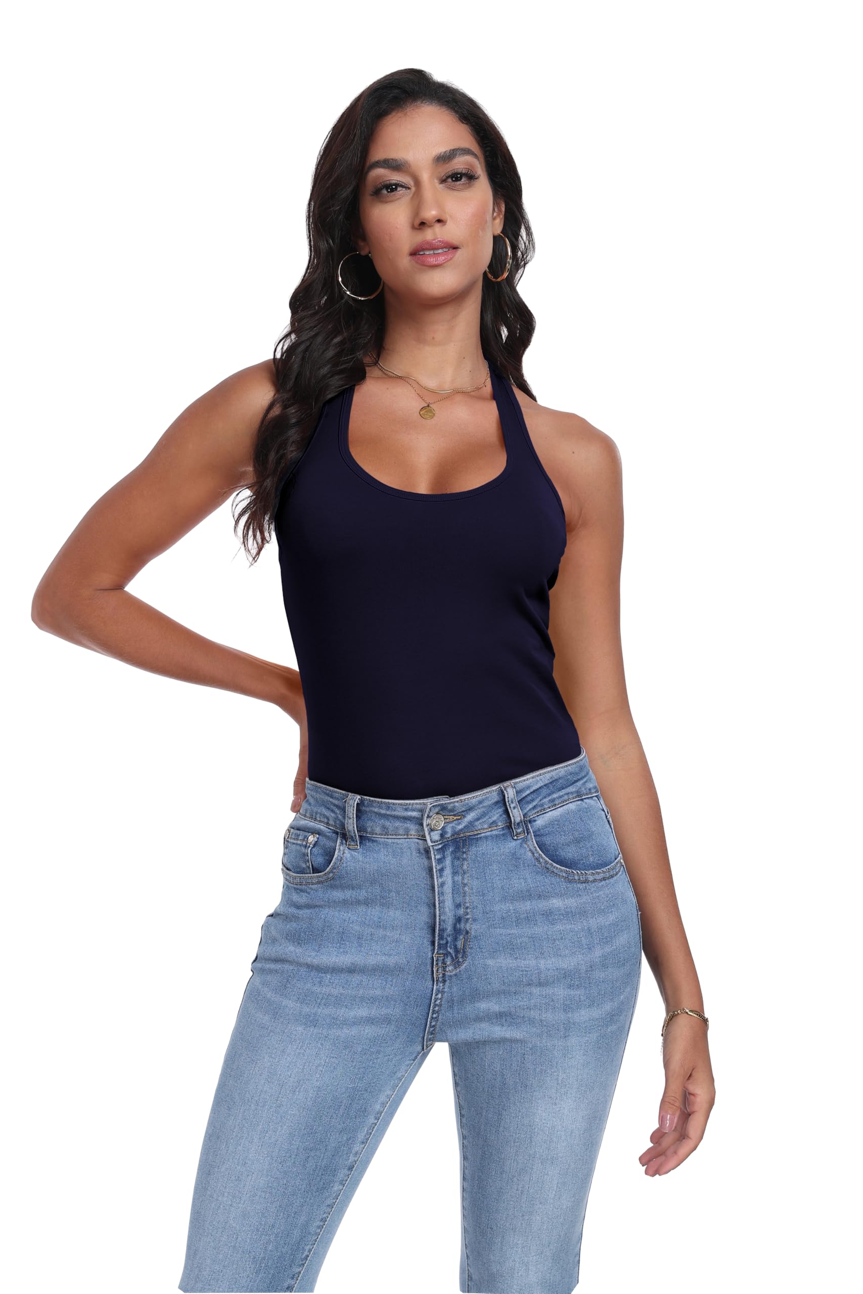Racerback Tank Tops for Women Cotton Long Camisoles Gym Workout Undershirt Yoga 3 Packs