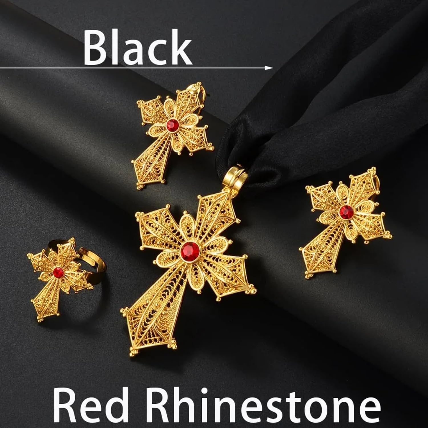 Ethiopian Cross Jewelry Sets - Ethiopian Jewelry for Women Set - Cross Necklaces Earrings Rings African Eritrean African Ethiopian Jewelry Sets Traditional Ornaments