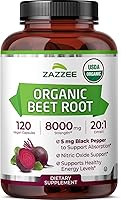 Vista 10 de Zazzee USDA Orgánico Extracto de Raíz de Remolacha 8000 mg Concentración 20:1, 60 Cápsulas Veganas de Liberación Rápida, Extracto de Pimienta Negra