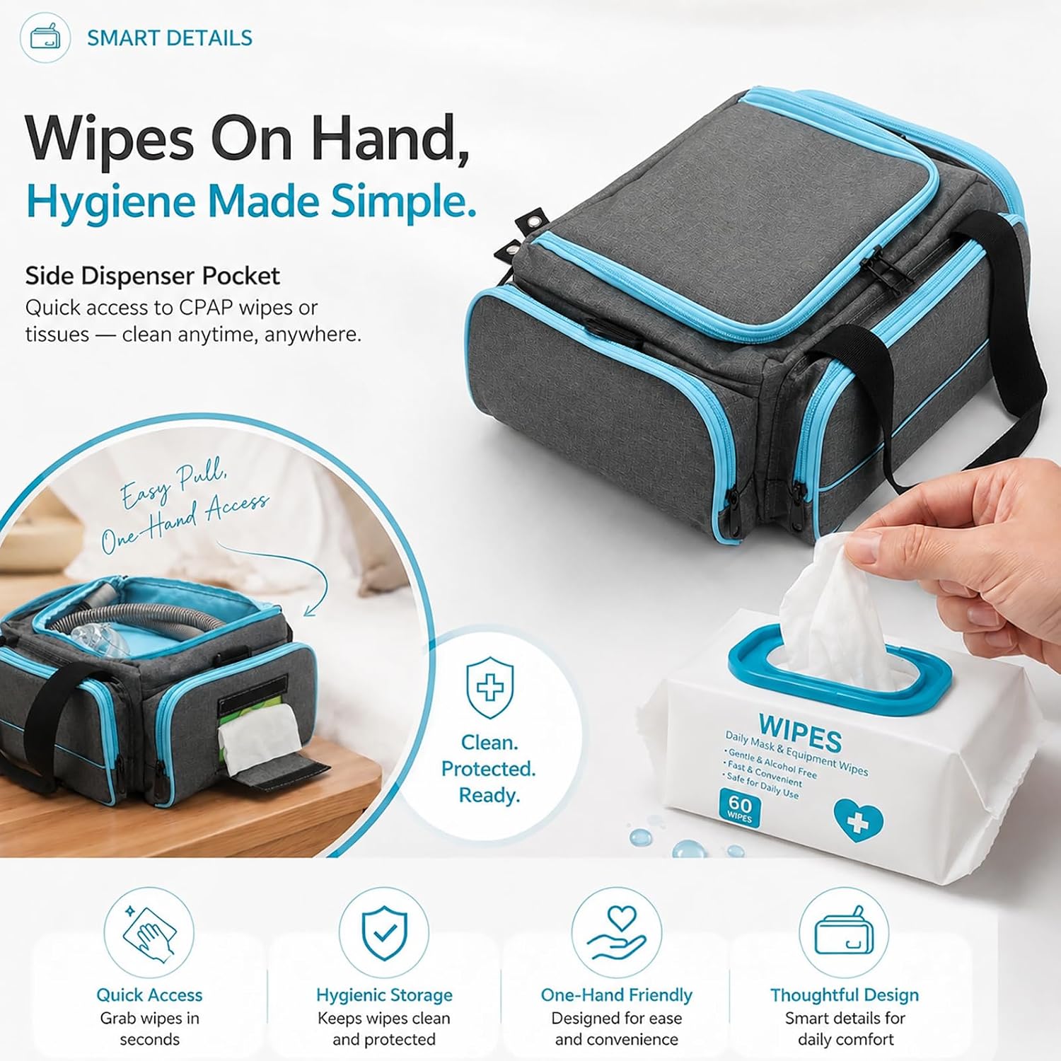 CPAP Travel Bag for ResMed AirSense 11 & 10, Portable CPAP Case for CPAP Machine Supplies and Accessories, Medical Travel Carrying Case Fits CPAP Mask, Hose, Filter and Power Cord, with Wipes Pocket
