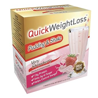 QuickWeightLoss Strawberry Pudding & Shake Mix - 90 Cal Low Calorie Protein Powder, Instant Meal Replacement, Creamy Dessert, Hunger Control, No Aspartame - 7 Packets in one Box