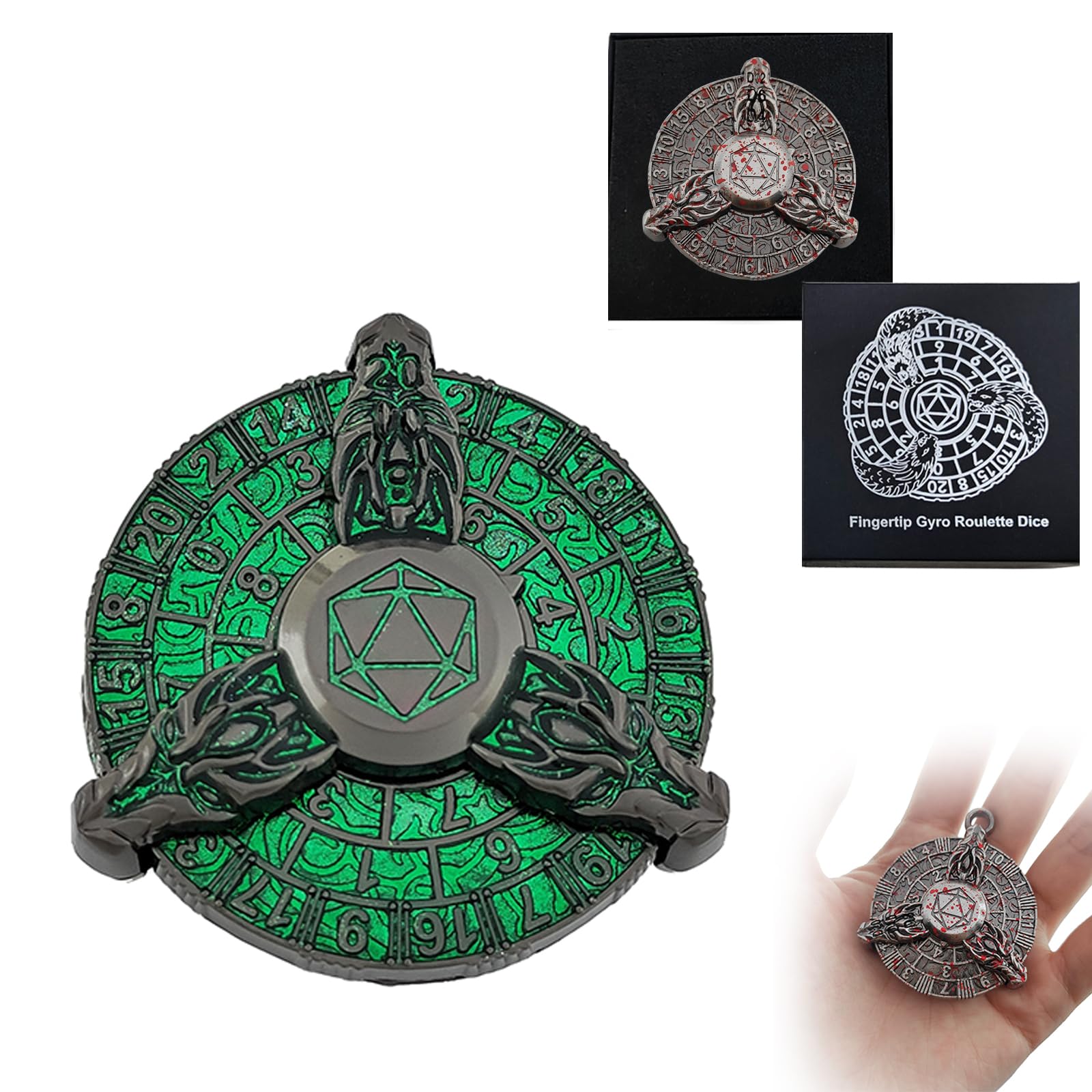 2025 Dragon Roulette Dice Spinner for DND Dice Set, 7-in-1 Dragon Metallic D&D Dice with Gift Case for Dungeons and Dragons Game, Gifts for RPG Role Playing Tabletop Games (Green black)