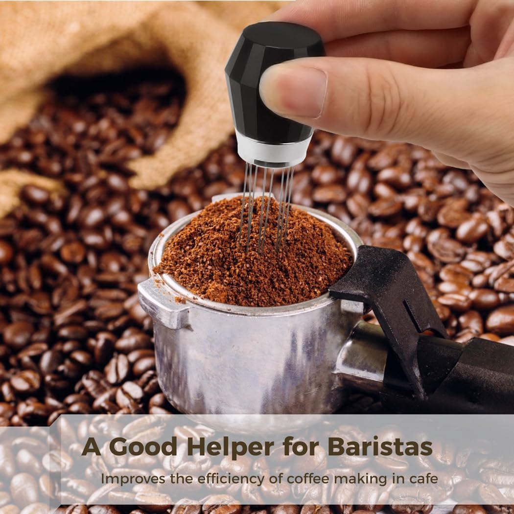 Coffee Powder Stirrer, Needles Metal Distribution Tool Whisk For, Coffee Stirring Tool With Eight Needles, Stand Cafe Supplies With Aluminum Alloy Metal Handle