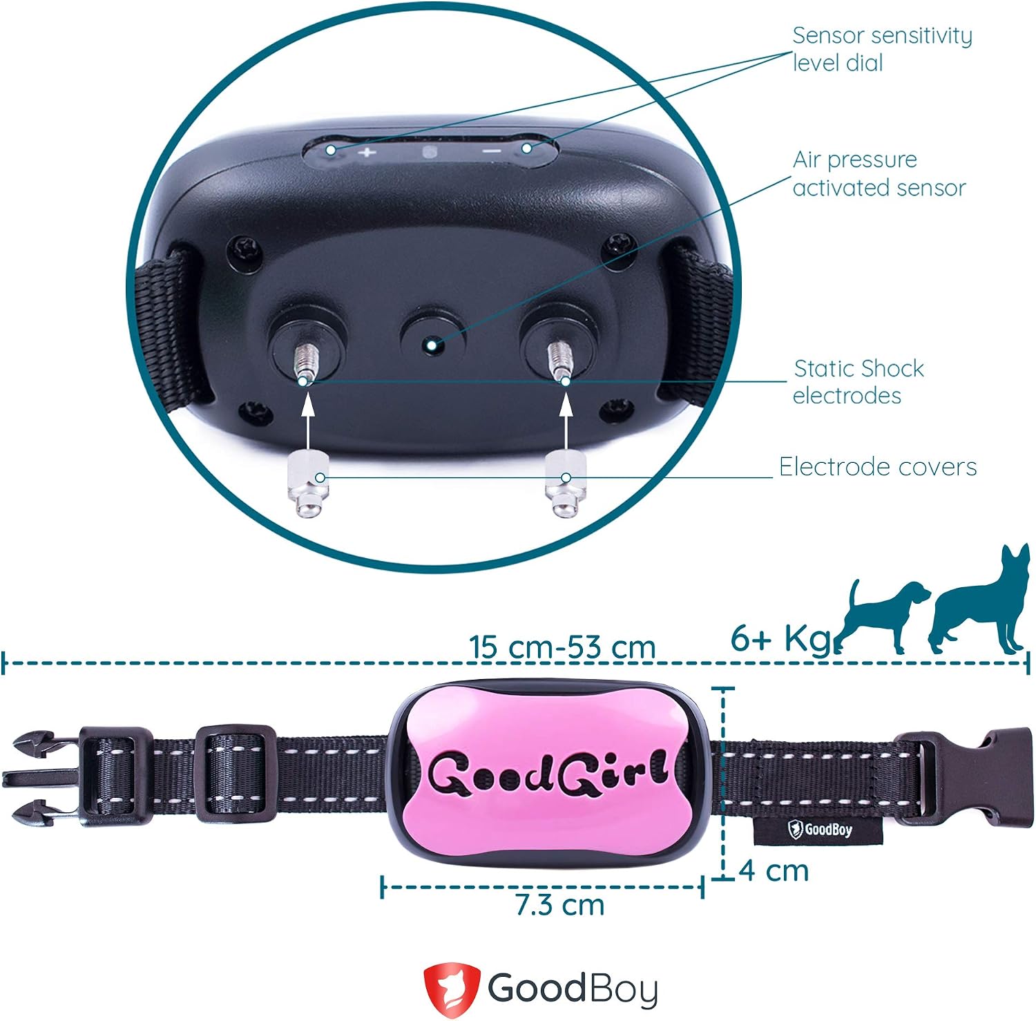 GoodBoy Dog Bark Collar for Medium and Large Dogs Pet Anti Bark Device with 7 Level Sound and Shock System to Control or Stop Your Pups' Excessive Barking (12 + lbs)