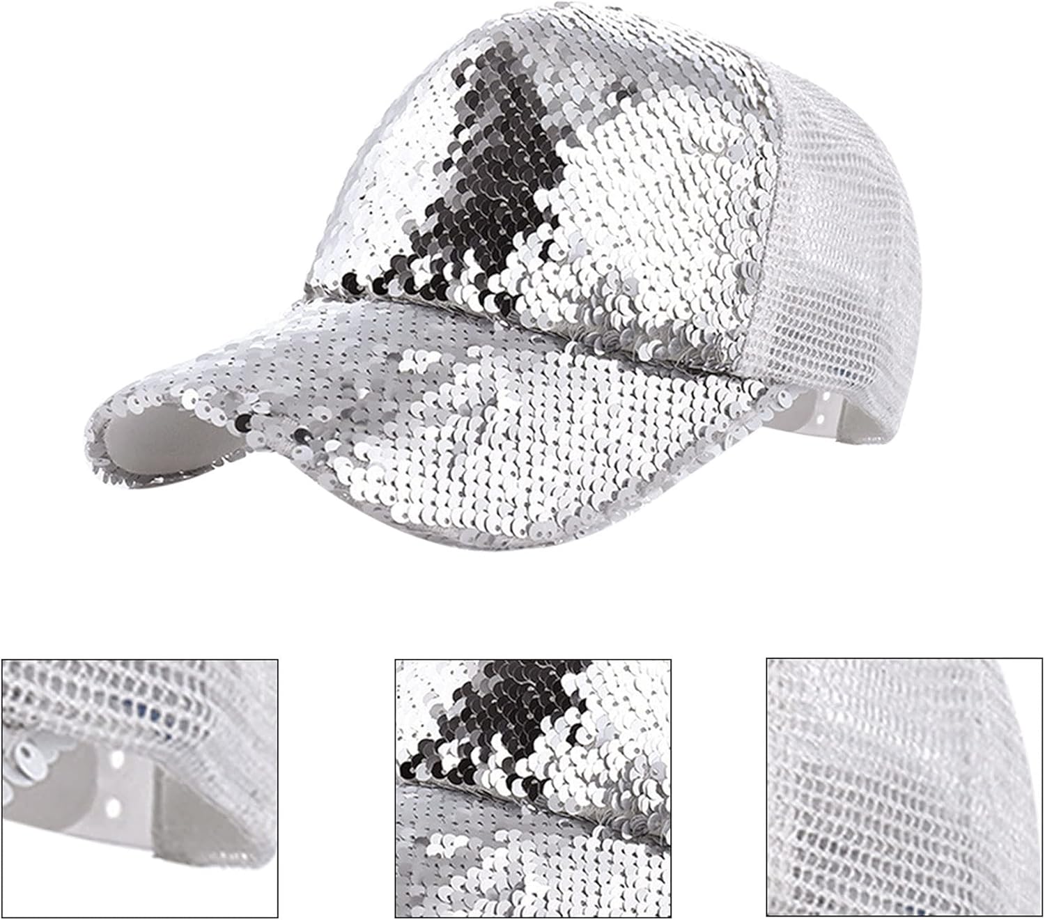 LABANCA Glitter Sequin Baseball Cap Hat Adjustable Mesh Caps Baseball Party Hat for Women - Image 6