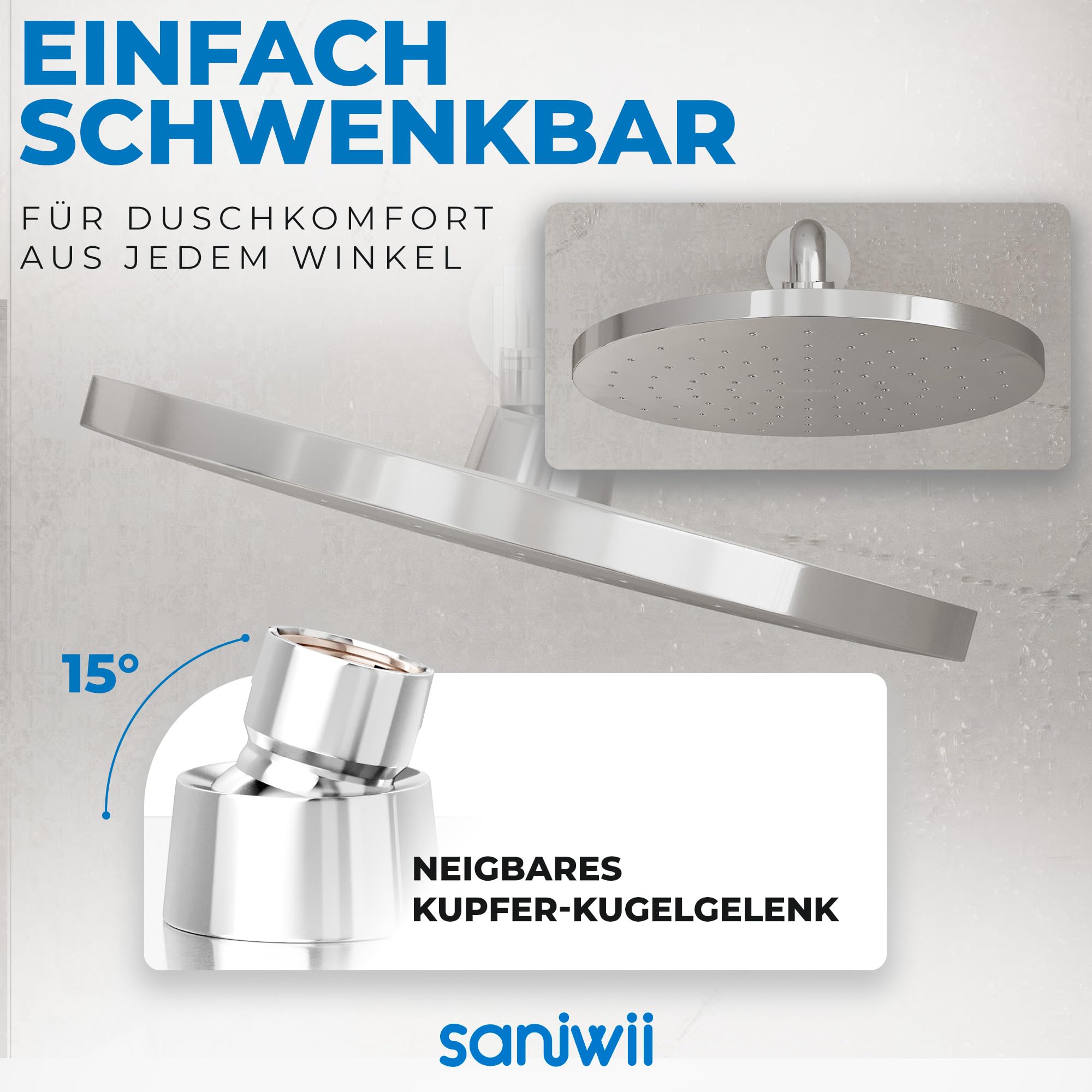 Regendusche [Duschkopf & Selbstreinigung] – Kalkfreie & Rostfreie Regenwalddusche | Wellness-Regenbrause (verchromt, rund)