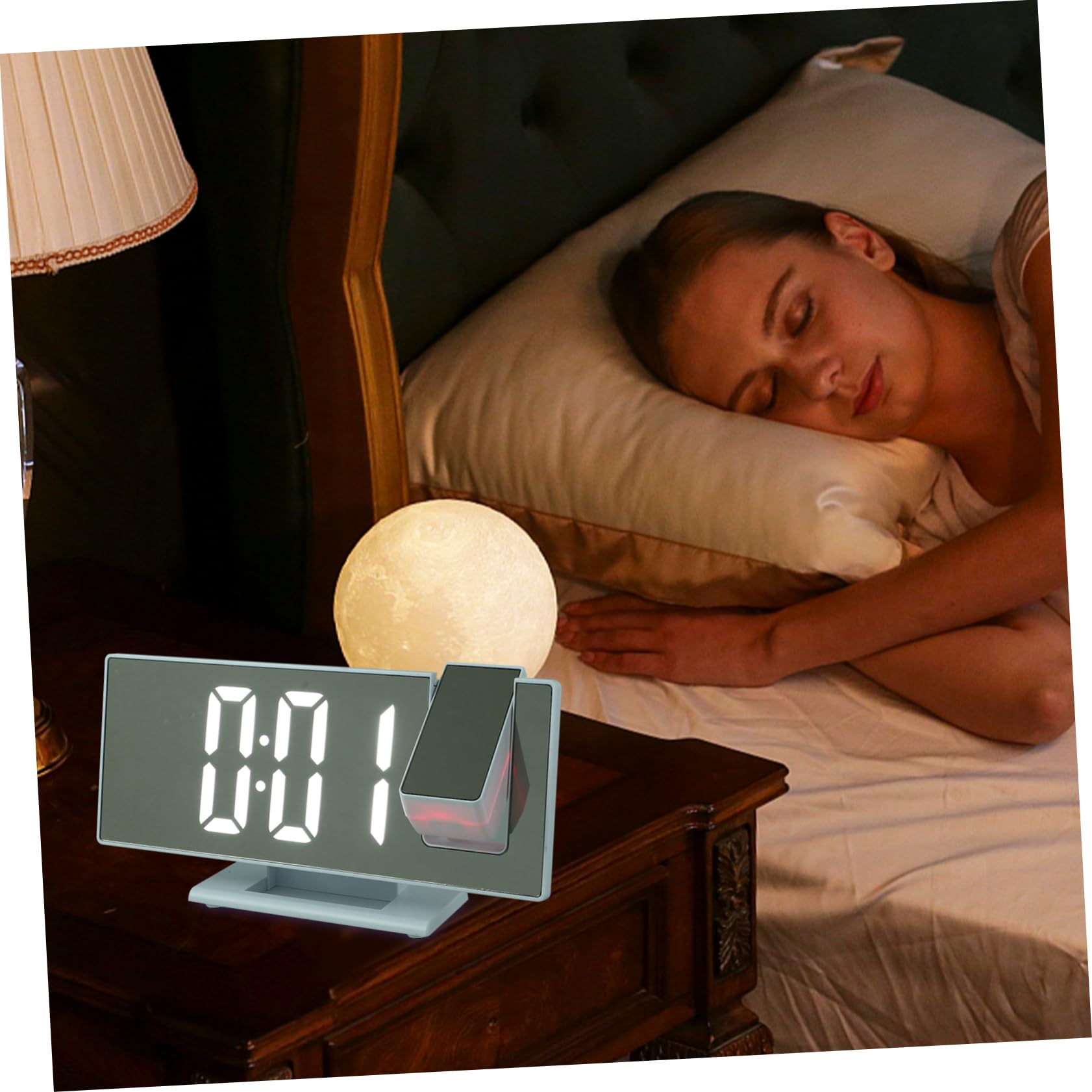 Ciieeo LED Projektionswecker Weiß mit Großem LED Display für Schlafzimmer