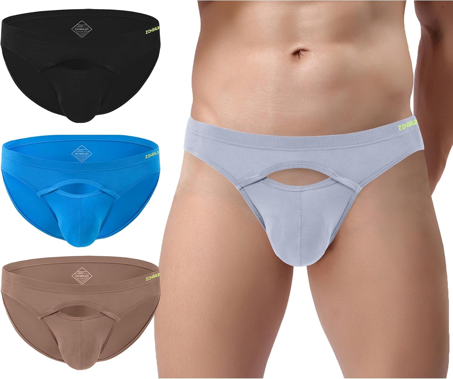SUMABA Men's Sexy Bikini Underwear Pack Horizontal Fly Briefs Low Rise Multicolor Man Cut out Pouch Hip Briefs Comfort Male Panties xxl 2xl Soft Underpants