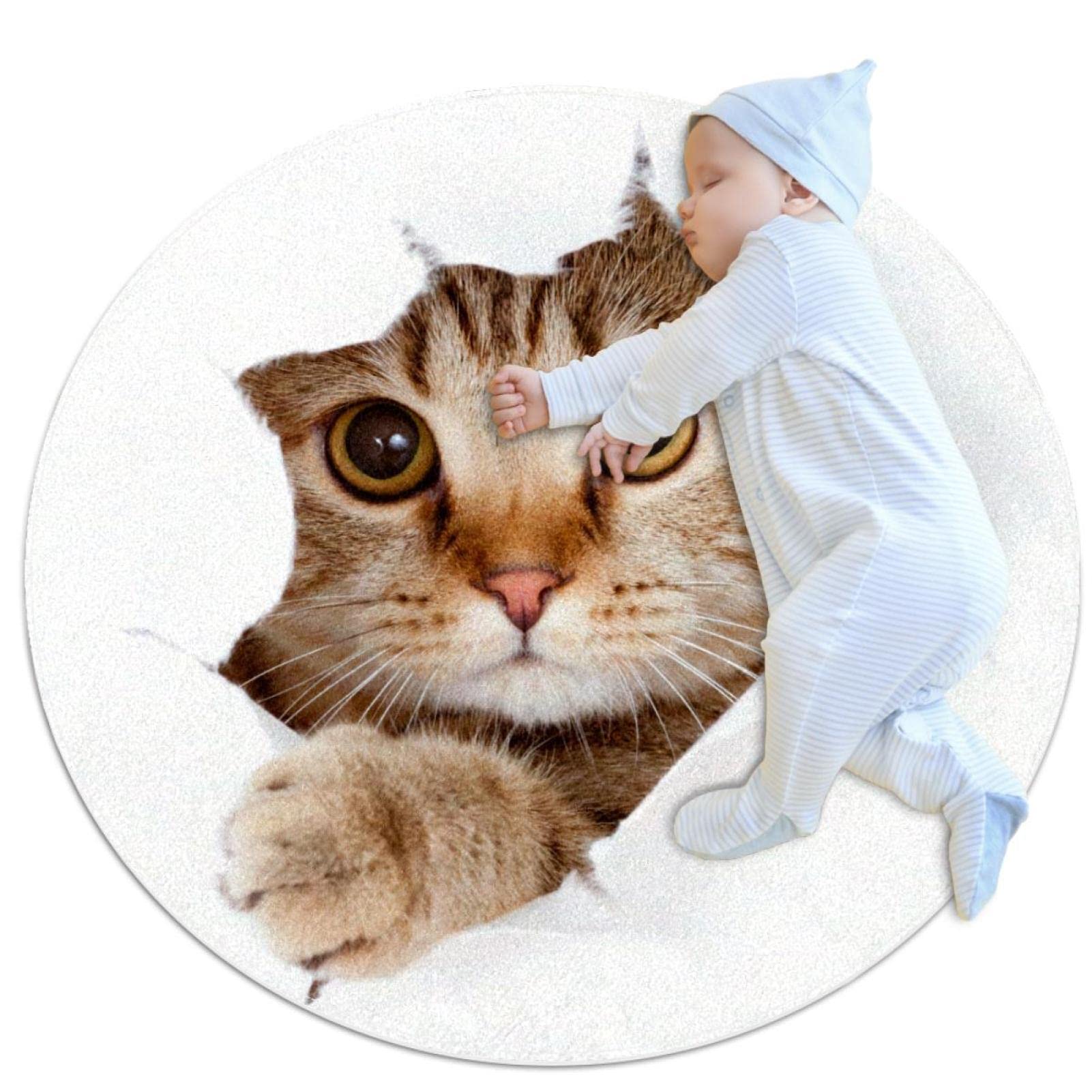Alfombra de juego infantil JDEZ con diseño de gato británico redonda de 80x80cm
