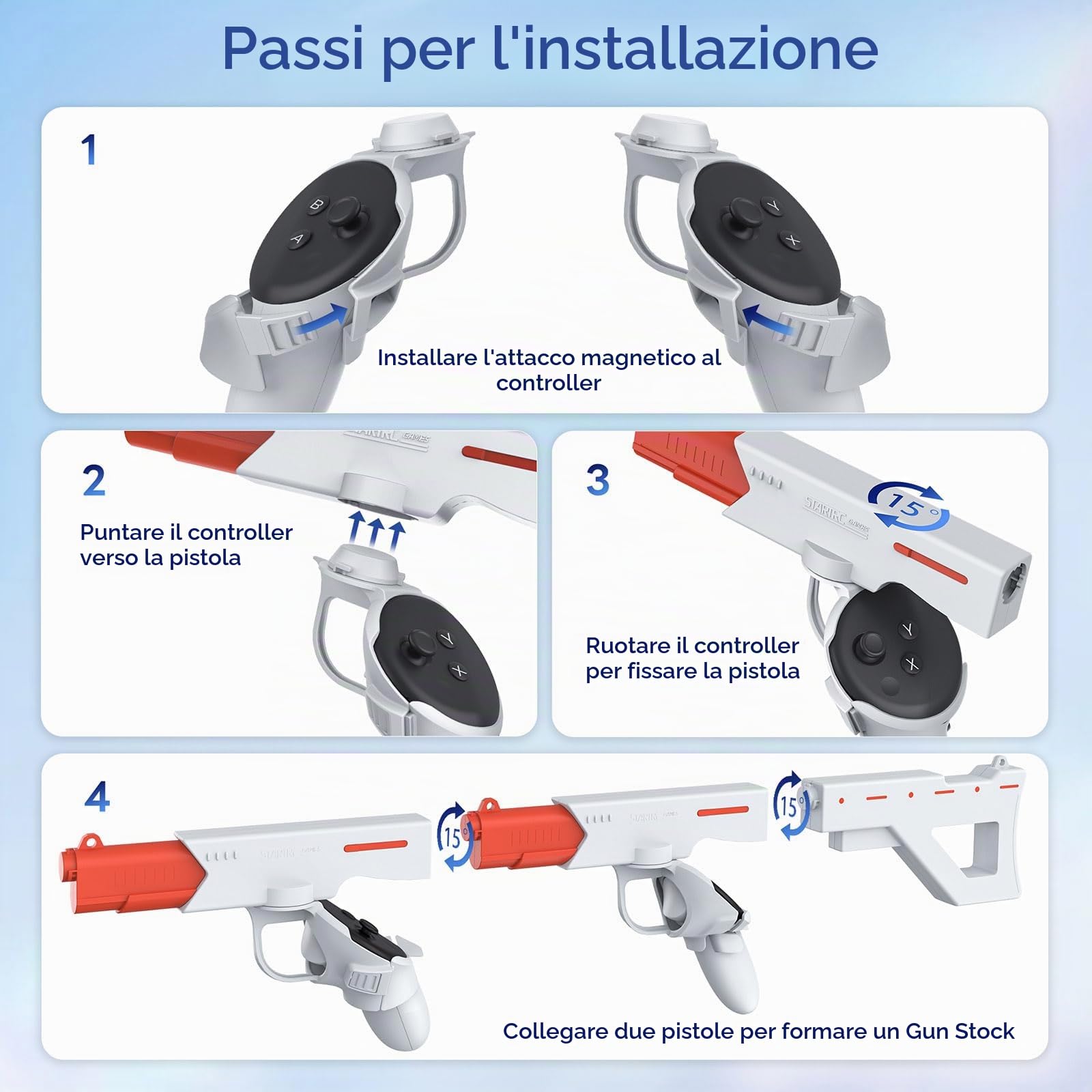 Magnetico VR Mitragliatrice/Pistola Modello Controller Supporto per Meta Quest 3 Maniglia Sgancio Rapido Staffa Calcio Pistola Supporto per Oculus Quest 3 Accessori per Gioco di Tiro