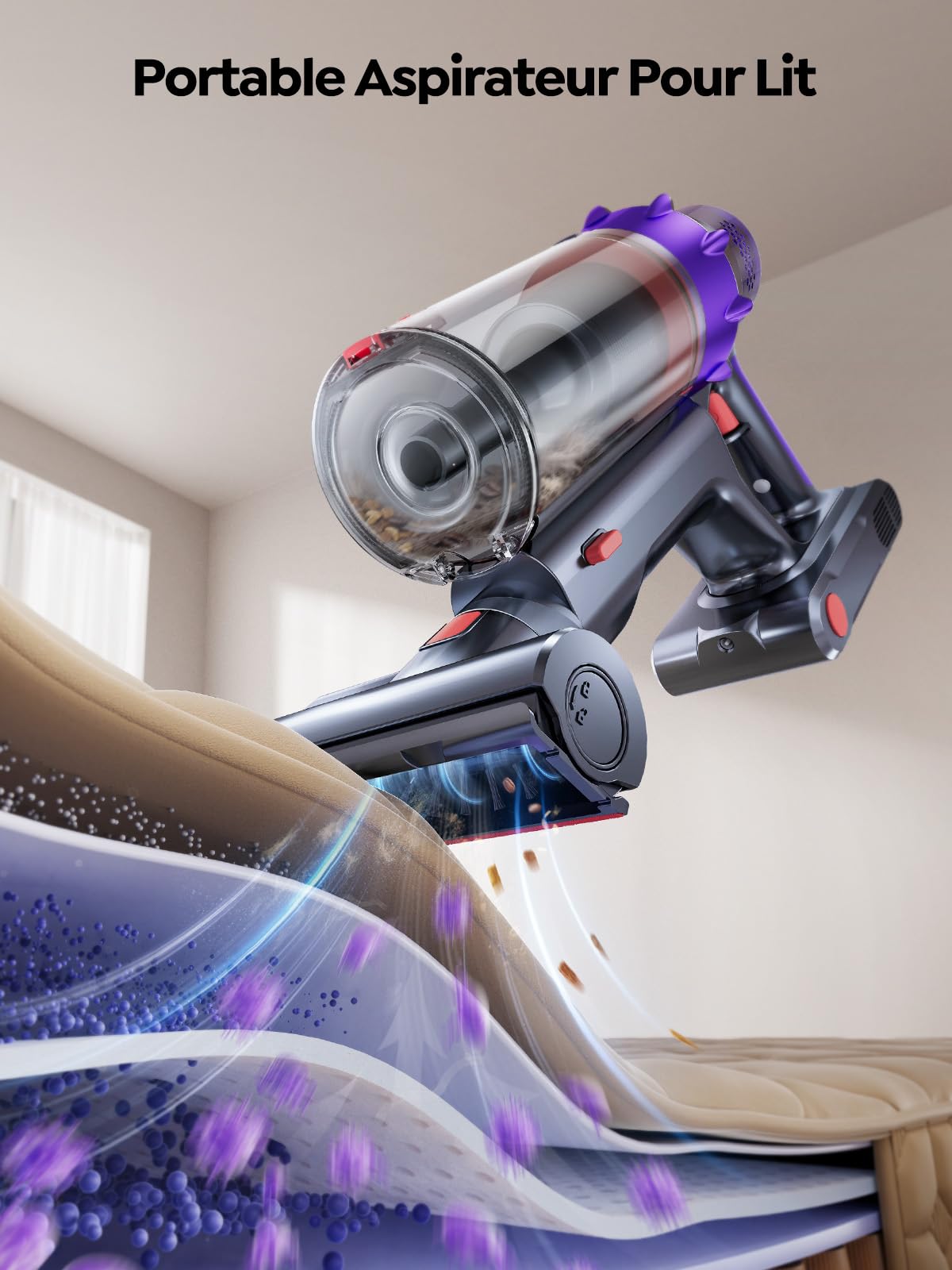 SMOTURE 600W 50KPa Aspirateur Balai sans Fil, 65 Mins Aspirateur sans Fil Puissant avec Brosse Matelas, Charge Murale et Écran LED, Auto Aspirateur Balai pour Poils d’Animaux/Sols Durs/Tapis/Voiture