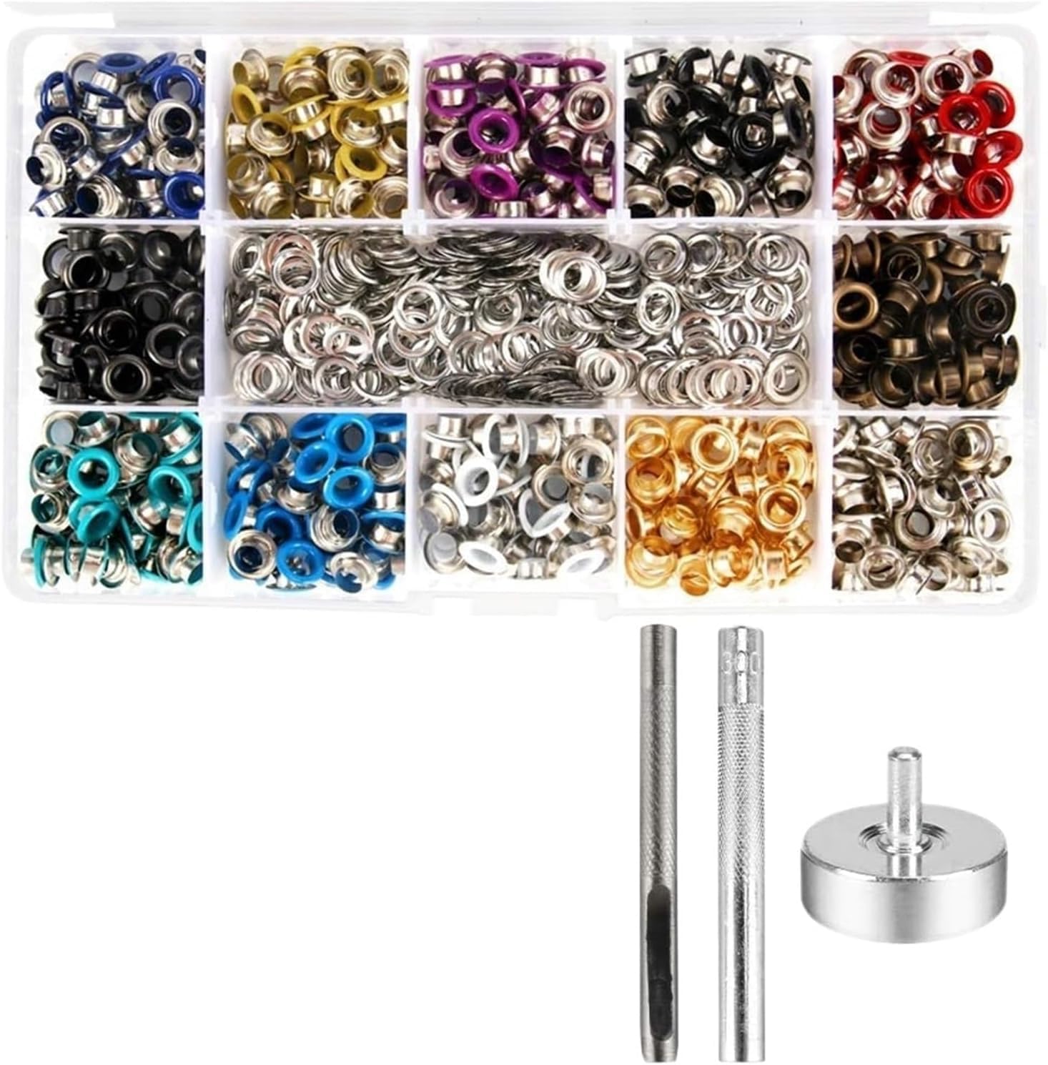 Metal Eyelets Grommets,600pcs 3/16inch Kit with 3pcs Installation Tool for DIY Shoes Clothes Crafts Bag for PU Leather/Belt/Shoes/Crafts
