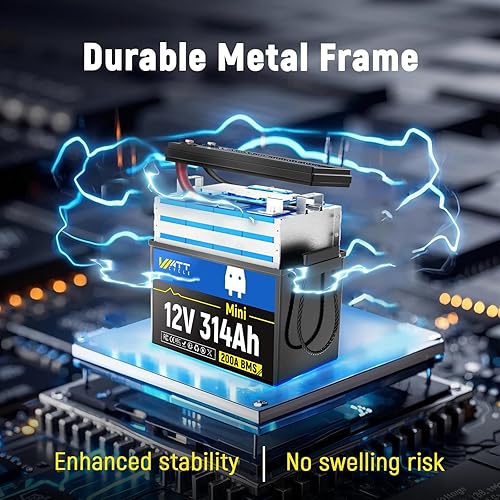 Miniatura 5 de WattCycle Mini batería LiFePO4 de 12 V, 300 Ah (314 Ah), 200 A BMS 4.01 kWh IP65 impermeable, 15000 ciclos de corte a baja temperatura, cables