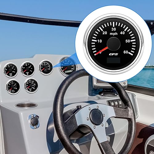 Miniatura 10 de ARTILAURA 2.047 in 2-16 "GPS velocímetro barco GPS velocímetro odómetro coche 120MPH 7 color impermeable marino digital GPS medidor 9-32V (blanco)