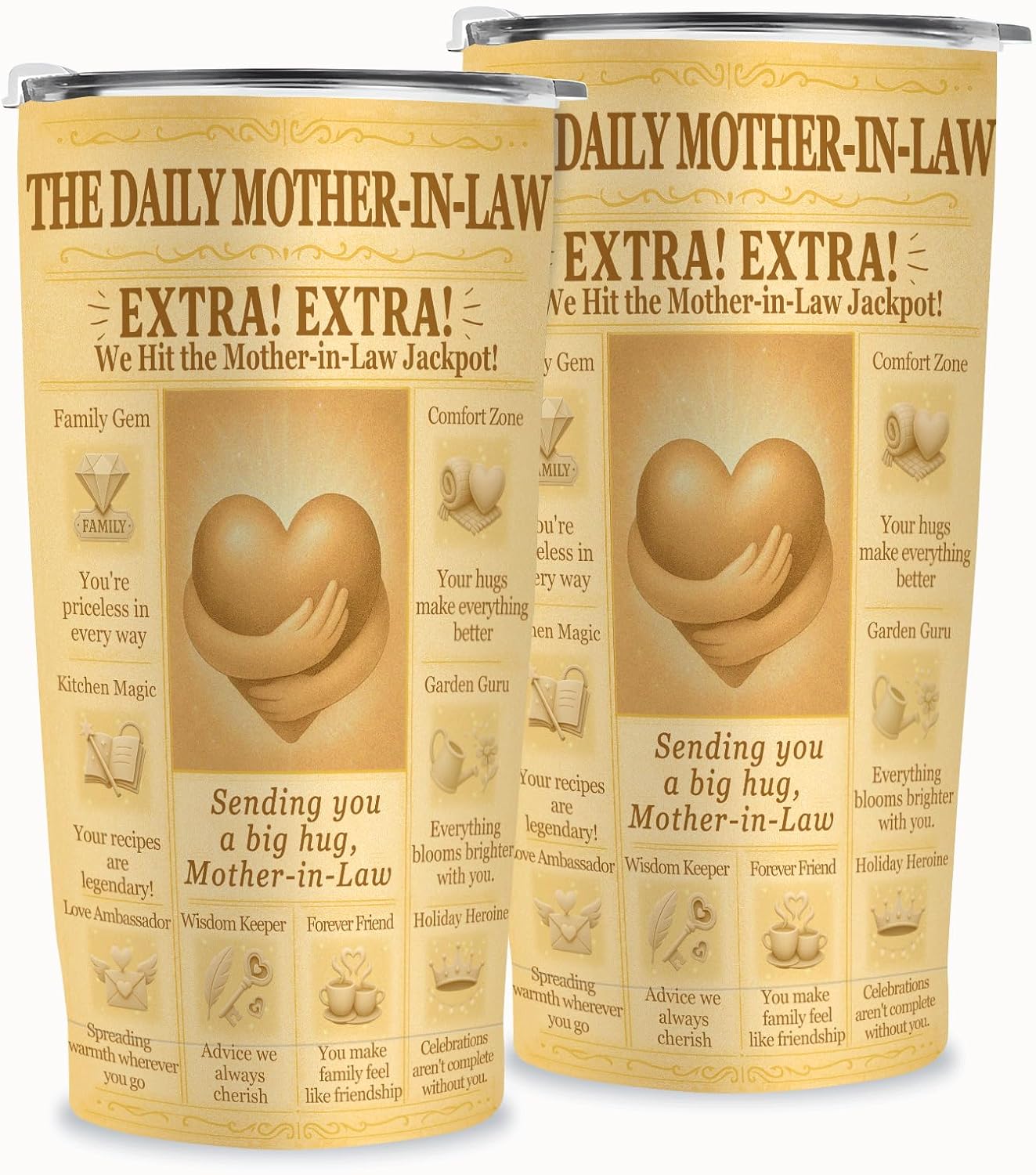 Mother-in-Law Gift Tumbler with Lid – Vintage Newspaper Heart Travel Cup, Fits Car Cup Holder, Birthday Christmas Mother’s Day Gift for Her - Image 3