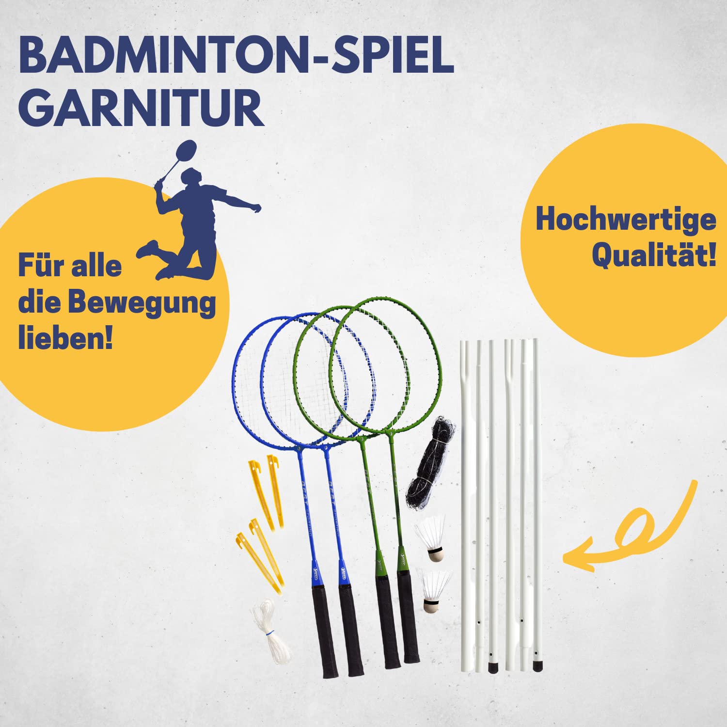 Best Sporting Set di volani per Adulti e Bambini, Composto da Rete, 4 Racchette, 2 Palline da Badminton e Borsa, Set volano per Bambini, Rete da Badminton e Racchette da Giardino