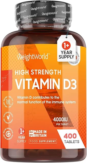 Vitamin D Tablets 4000iu (1+ Year Supply) - 400 High Strength Vitamin D3 Tablets - Vitamin D Supplement for Men & Women - Immune System Vitamins - Vegetarian Friendly, Non-GMO - Made in The UK