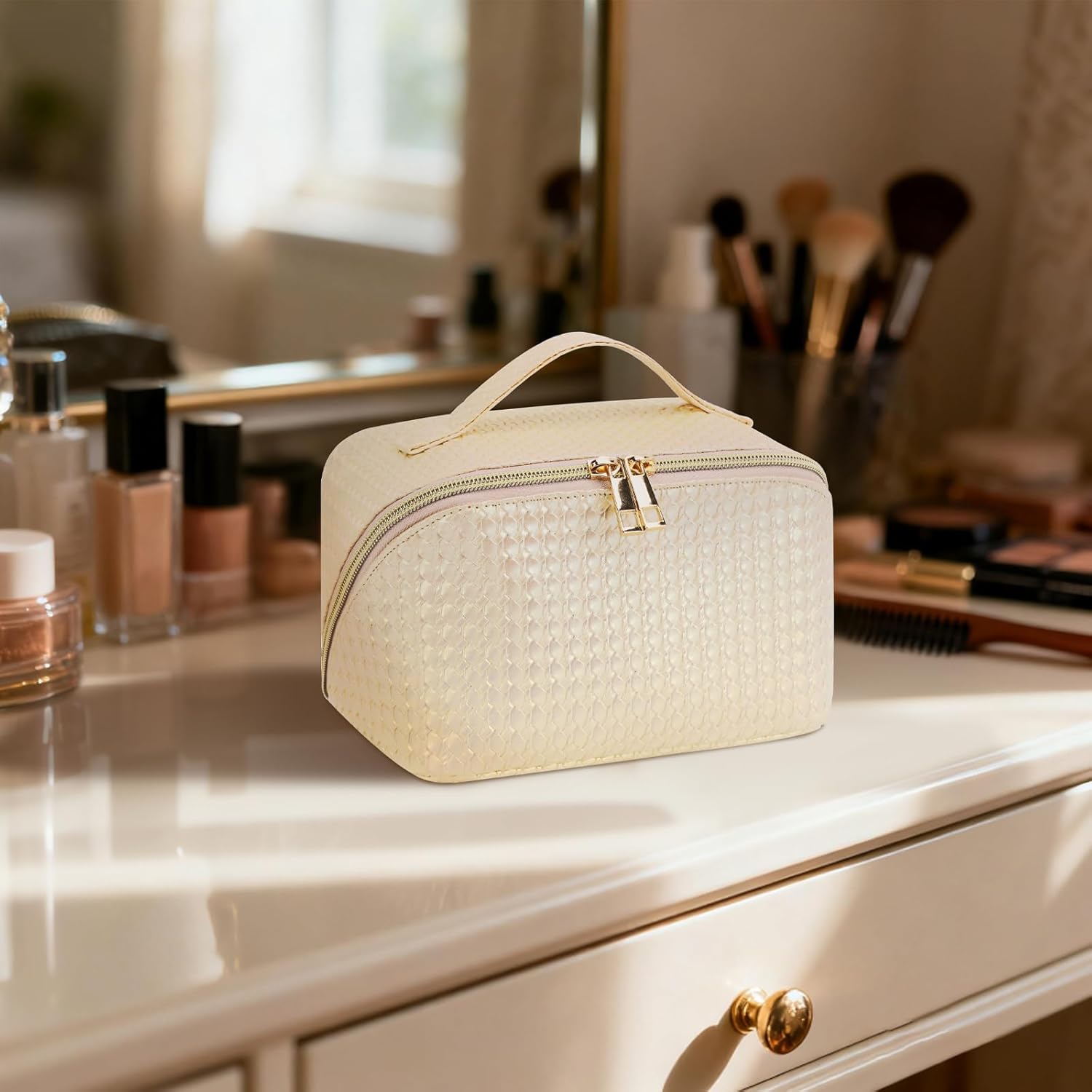 TINYAT Travel Makeup Bag for Women Open Flat Toiletry Bag Leather Cosmetic Bags Waterproof Pouch Travel Essentials Organizer - Image 7